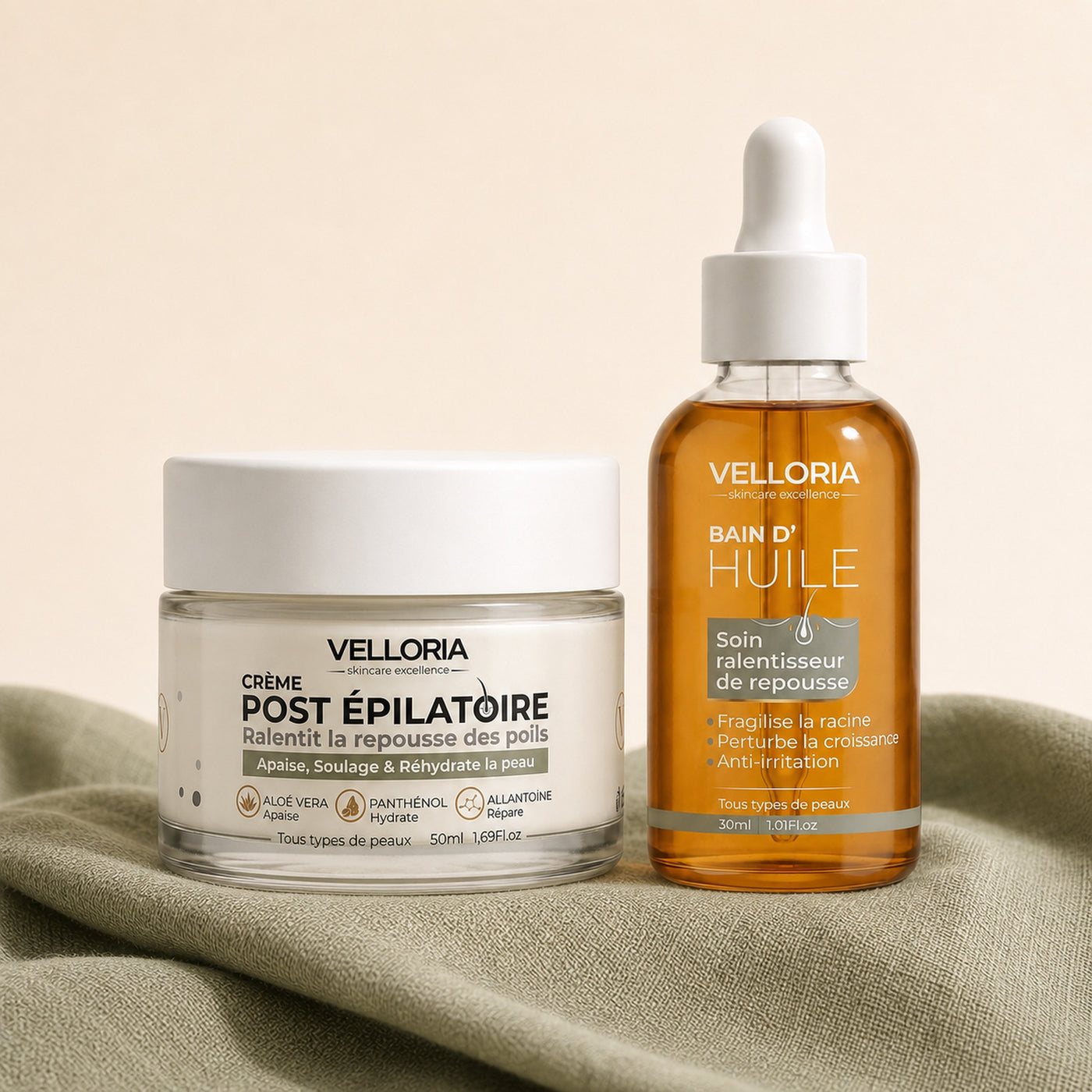 DUO VELLORIA — Crème Post Épilatoire et Bain d’Huile