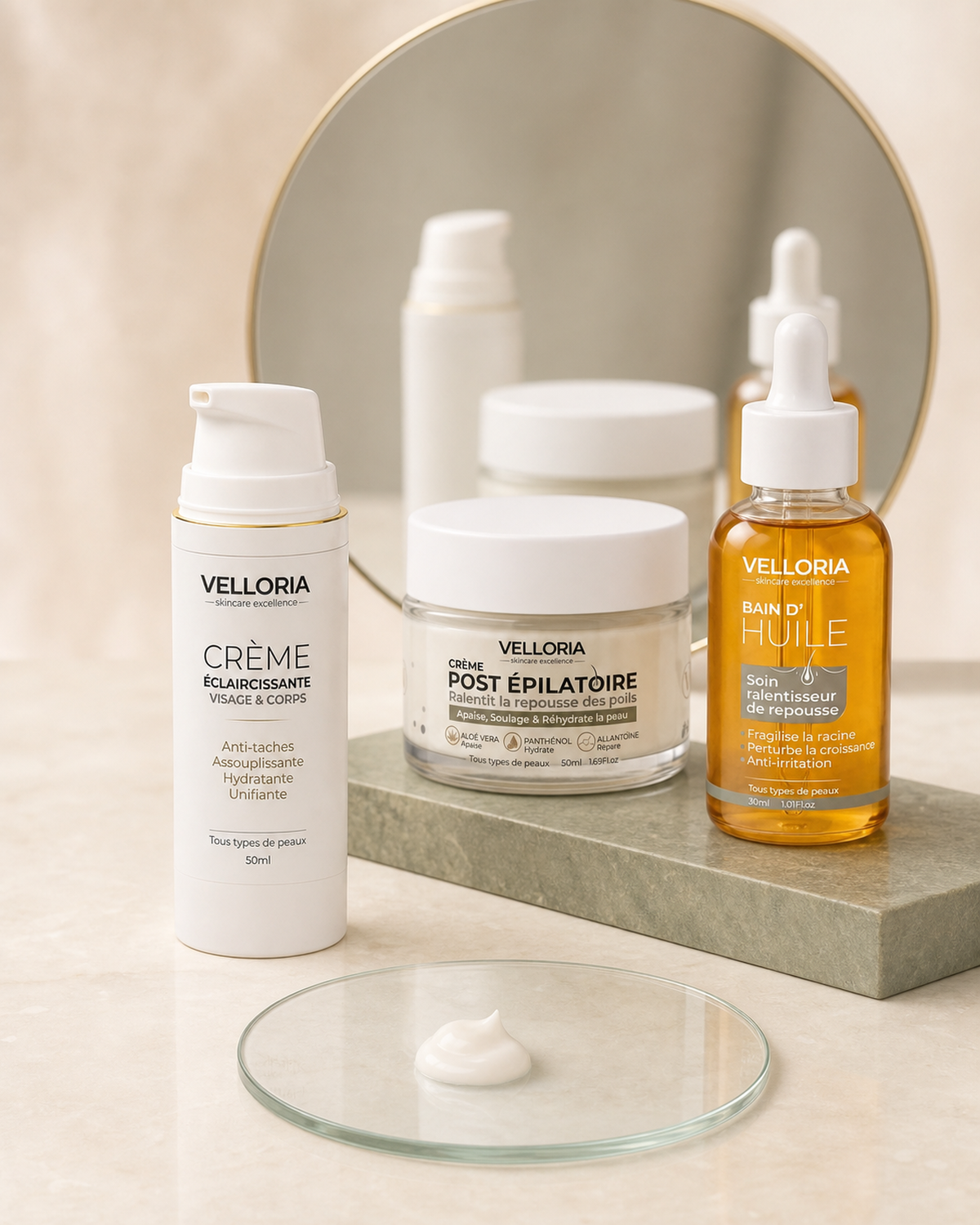 Rituel complet VELLORIA avec Hair Control et Crème Éclaircissante
